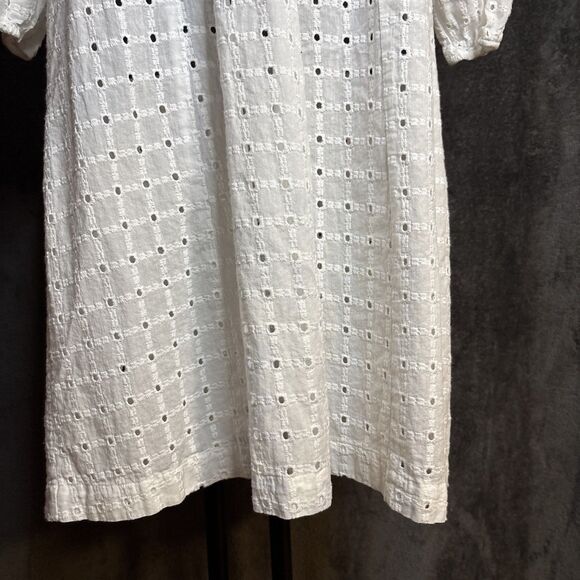 Anthropologie Thames Dress White Eyelet Cotton Womens 4 3/4 Sleeve Mini Boho - Picture 5 of 10